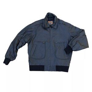 Vintage PHASE 2 Leather Bomber Jacket Men's XL Motorcycle Black Full Zip Coat​​​